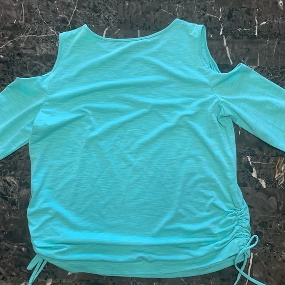 Links women’s Short Sleeves Cold Shoulder T-Shirt turquoise size medium - Picture 3 of 12